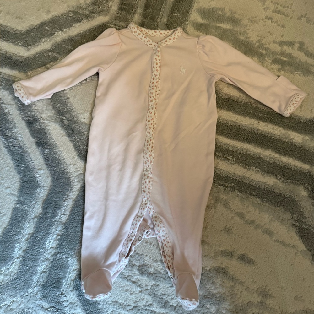 Ralph Lauren Pink Onesie with Floral Accents